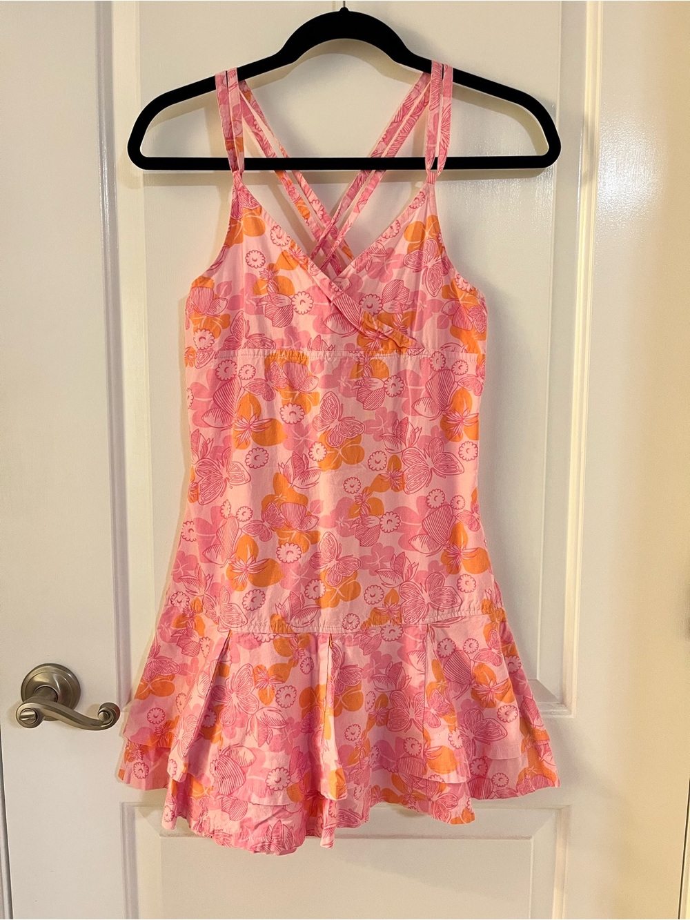 Vintage Y2K pink & orange butterfly floral print dress